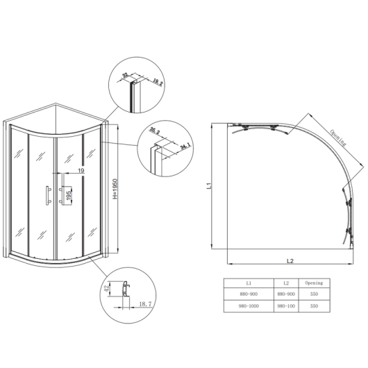 Душевая кабина без поддона KOER SR SC04-90x90x195-TR-12 прозрачное стекло EASY CLEAN 5мм матовое золото (KR5681) купить в САНН Одесса, изображение 3