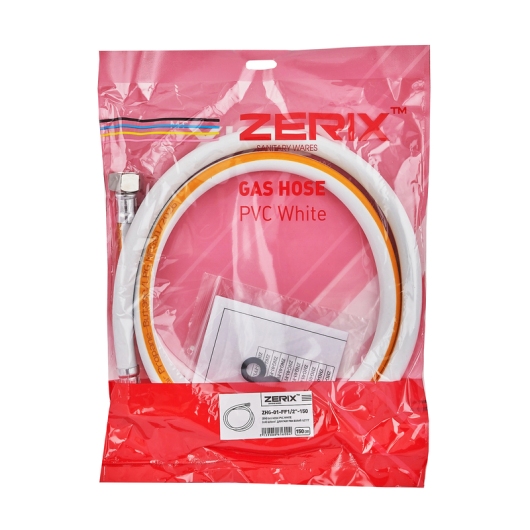Шланг для газа ZERIX ZHG-01-FF1/2"-150 ПВХ белый 1/2"ГГ 150 см (ZX6160) купить в САНН Одесса