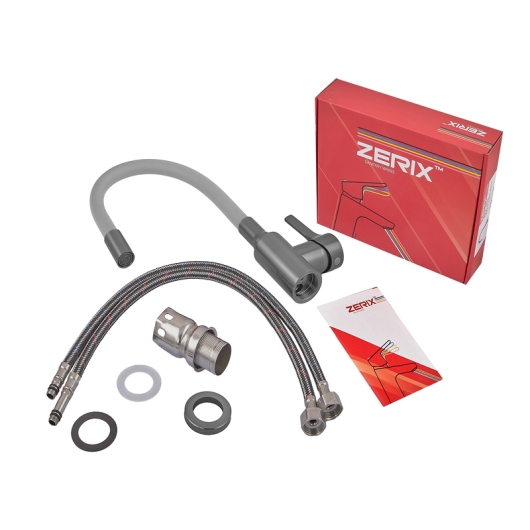 Смеситель для кухни ZERIX REX-011 GRAPHITE REFL.GREY из нерж. стали (Цвет графит+силиконовый излив серый) (ZX6130) купить в САНН Одесса, изображение 4