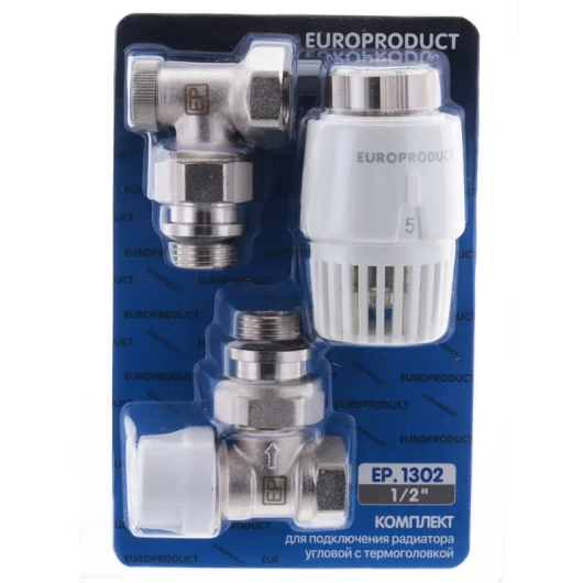 Комплект для подключения радиатора Europroduct EP.1302 - 1/2'' (угловой с термоголовкой) (EP6016) купить в САНН Одесса, изображение 2