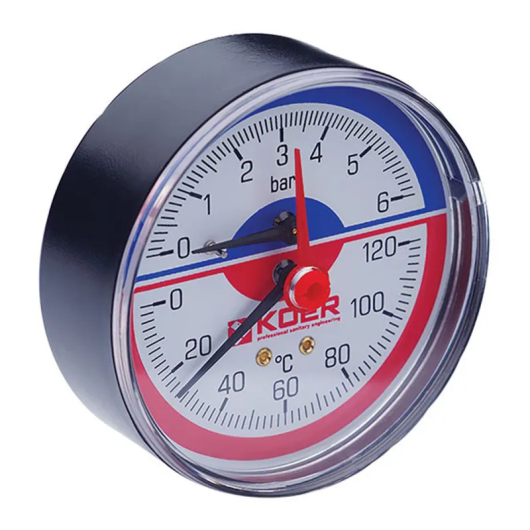 Термо-манометр аксиальный (KOER KM.802A) (0-6 bar), D 80мм, 1/4''-1/2'' (KR0223) купить в САНН Одесса, изображение 2