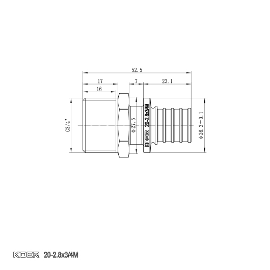 Переходник с НР Koer KA.A08M-20 - 20(2.8mm) x 3/4"M (KR4852) купить в САНН Одесса