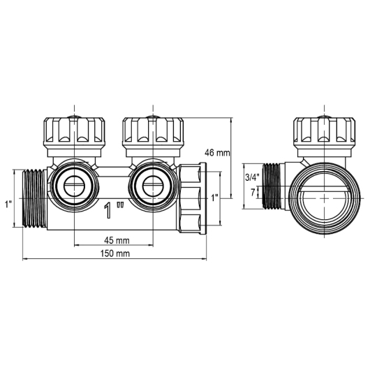 Коллектор теплого пола с адаптером Koer KR.1127-3 - 1"x3 - 3/4 Ways (евроконус-плоскость) (KR4947) купить в САНН Одесса