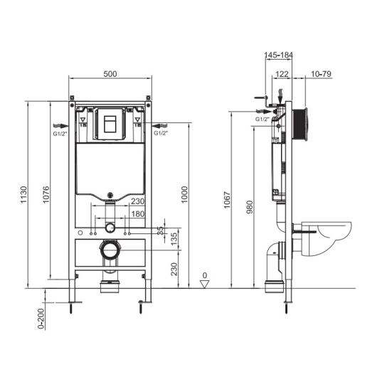 Инсталляция для подвесного унитаза KOER KT-0504-01 500x126x1150mm с панелью смыва KT-0607-01 хром (KR5348) купить в САНН Одесса, изображение 3