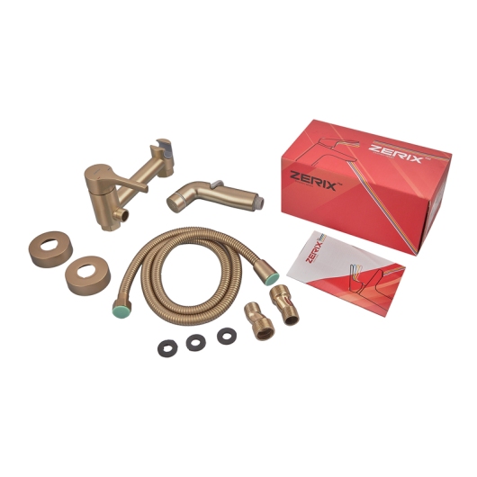 Смеситель настенный с гигиеническим душем ZERIX REX-222 BRUSHED GOLD из нерж. стали (Цвет матовое золото) (ZX6122) купить в САНН Одесса