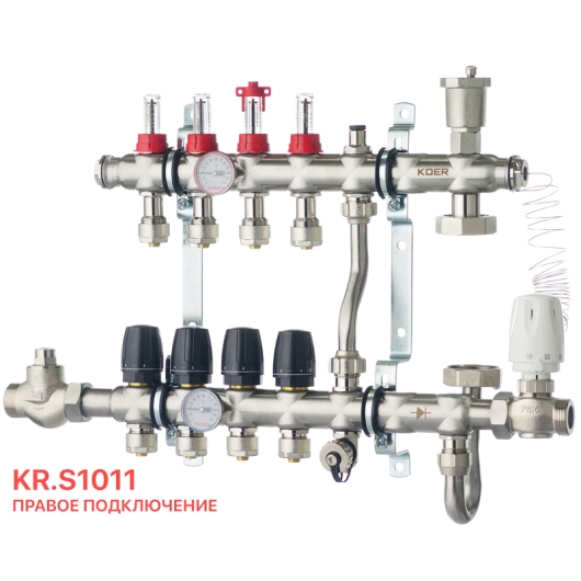 Коллектор со встроенным смесит. узлом Koer KR.S1011-4 1"х4 SUS304 и евроконусами 3/4-16 (KR2927) купить в САНН Одесса, изображение 4
