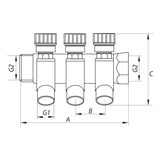 Коллектор теплого пола с фитингом Koer KR.1123-3 3/4”x3 ways (KR2830) купить в САНН Одесса, изображение 2