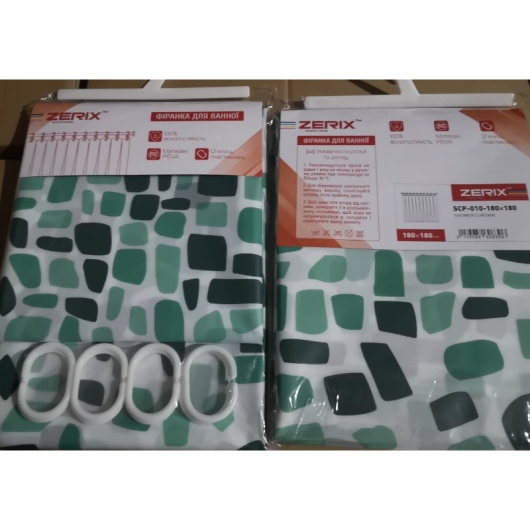 Шторка для ванной ZERIX SCP-010-180x180 из PEVA (полиэтиленвинилацетата) (Узор "Брызги" зеленые) (ZX6083) купить в САНН Одесса