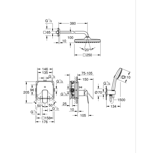 Душевая система скрытого монтажа Grohe Cubeo из Tempesta 250 (1053362430) купить в САНН Одесса, изображение 4