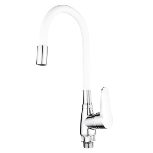 Смеситель для кухни MIXXUS ELVIS 014 NUT REFL.WHITE с гибким изливом (без подводки) (Цвет хром+излив белый) (MI6309) купить в САНН Одесса