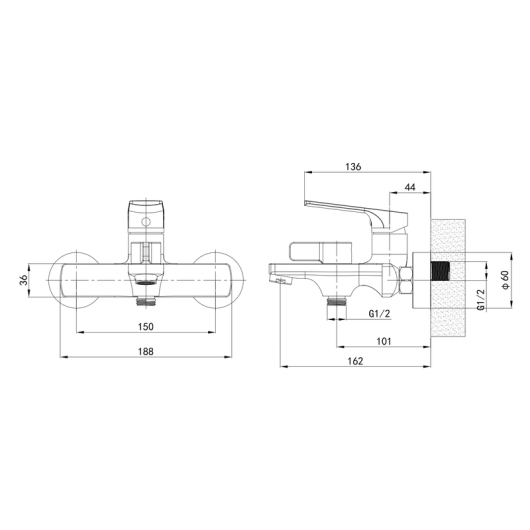 Смеситель для ванны MIXXUS PREMIUM MONE 009 EURO GRAPHITE (Цвет графит) (MI6782) купить в САНН Одесса