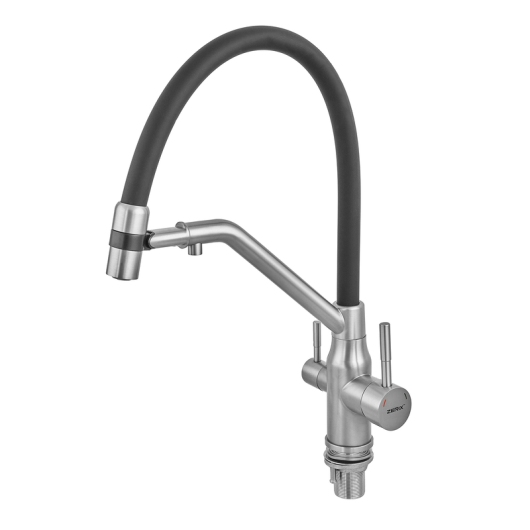 Смеситель для кухни ZERIX MAG-021 REFL.BLACK с силиконовым изливом, из нерж.стали SUS304 с выходом для питьевой воды (излив черный) (ZX6003) купить в САНН Одесса, изображение 3