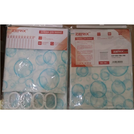 Шторка для ванной ZERIX SCP-003-180x180 из PEVA (полиэтиленвинилацетата) (Узор "Капли") (ZX5002) купить в САНН Одесса, изображение 2