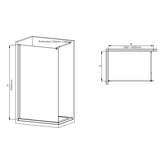 Душевая перегородка Walk-In MIXXUS PREMIUM FLAT SP02-140x200-TR BLACK прозрачное стекло 8мм (MI6858) купить в САНН Одесса, изображение 2
