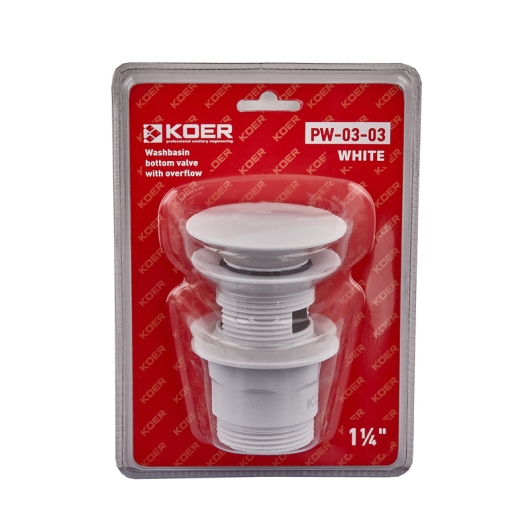 Донный клапан для раковины с переливом KOER PW-03-03 автоматический (Click-Clack) (Цвет белый) 1 1/4'' (KR3395) купить в САНН Одесса, изображение 2
