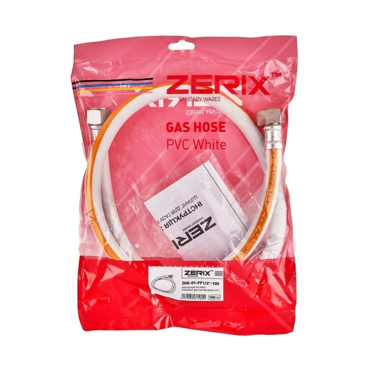Шланг для газа ZERIX ZHG-01-FF1/2"-100 ПВХ белый 1/2"ГГ 100 см (ZX6158) купить в САНН Одесса