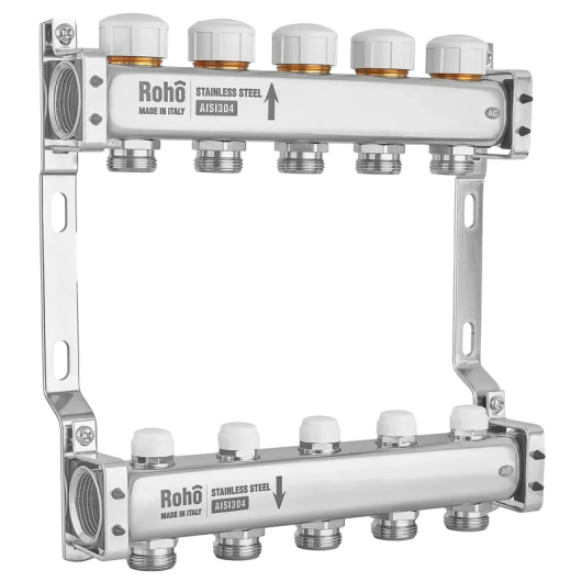 Коллектор с термостатическими и запорными клапанами Roho R805-05M - 1"x 5 вых. (RO1045) купить в САНН Одесса, изображение 4