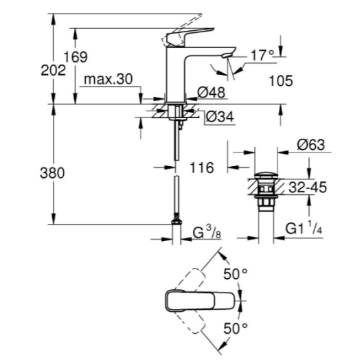 Однорычажный смеситель для раковины Grohe Cubeo, M-размера (1017520000) купить в САНН Одесса