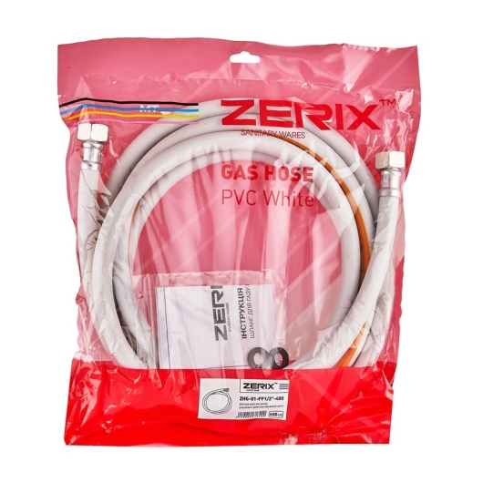Шланг для газа ZERIX ZHG-01-FF1/2"-400 ПВХ белый 1/2"ГГ 400 см (ZX6164) купить в САНН Одесса, изображение 2