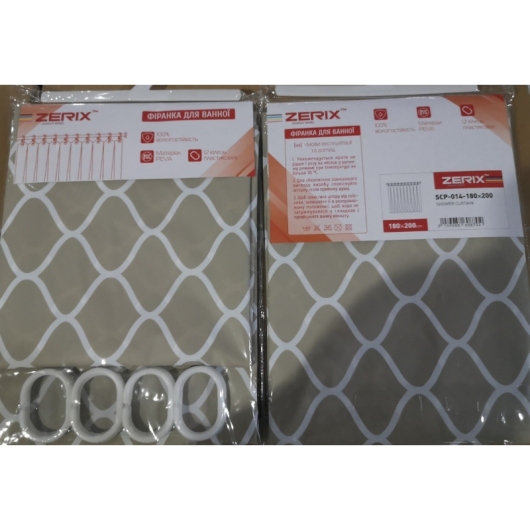 Шторка для ванной ZERIX SCP-014-180x200 из PEVA (полиэтиленвинилацетата) (Узор "Ромбы" бежевый) (ZX6087) купить в САНН Одесса, изображение 2