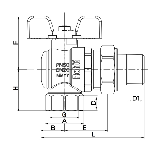 Кран с американкой Roho R106-075 - 3/4" угловой (RO0090) купить в САНН Одесса, изображение 2