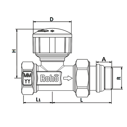 Кран радиаторный термостатический Roho R5161-050 - 1/2" (М30х1,5) прямой (антипротечка) (RO0125) купить в САНН Одесса