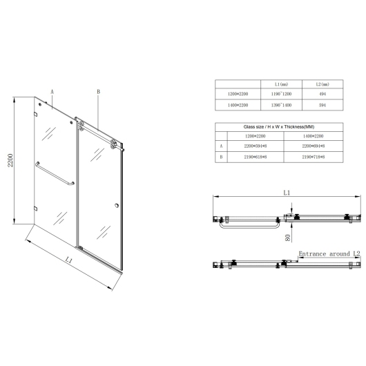 Дверь в нишу раздвижная KOER SR SD06-140x220-TR-01 прозрачное стекло EASY CLEAN 8мм хром (KR5368) купить в САНН Одесса, изображение 3