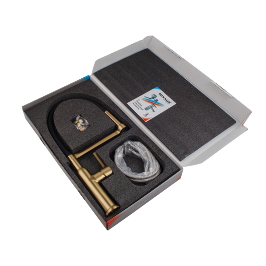 Смеситель для кухни MIXXUS PREMIUM PULL 017 BRUSHED GOLD REFL.BLACK (Цвет матовое золото+силик. излив черный) (MI8280) купить в САНН Одесса, изображение 2