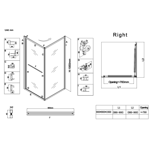 Душевая кабина без поддона KOER SR SC09-90x90x200-R-TR-07 прозрачное стекло EASY CLEAN 6мм графит (KR5772) купить в САНН Одесса, изображение 4