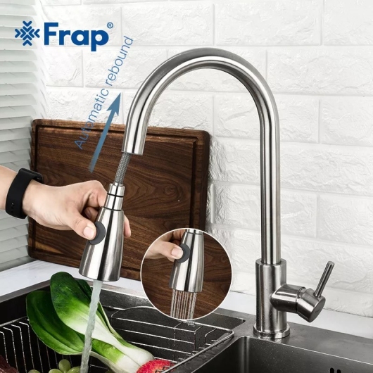 Смеситель для кухні з висувним виливом Frap F60899-1, сатин купить в САНН Одесса, изображение 2