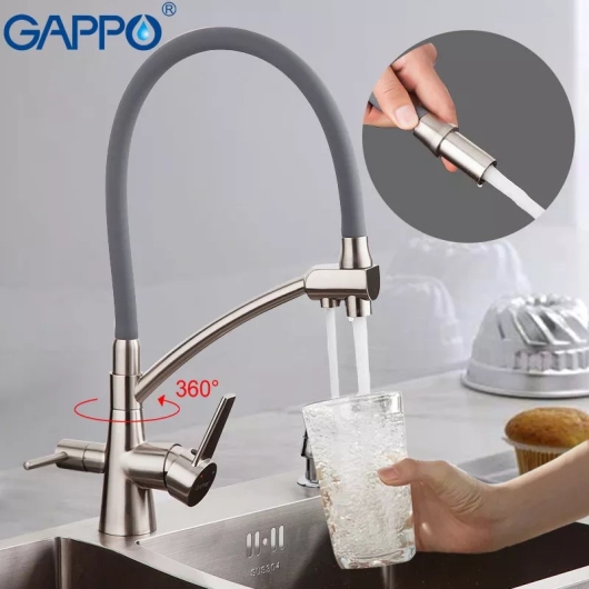 Смеситель для кухні на дві води GAPPO G4398 з гнучким виливом, сірий/сатин купить в САНН Одесса, изображение 2