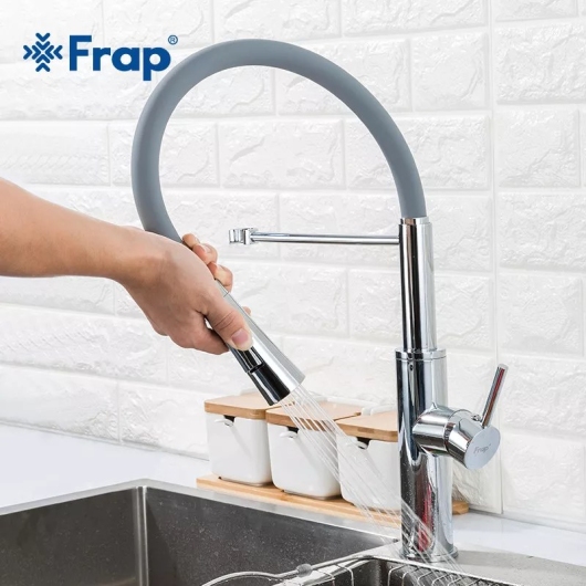Смеситель для кухні Frap F4452-6 з гнучким виливом, 2 режими, сірий/хром купить в САНН Одесса, изображение 2