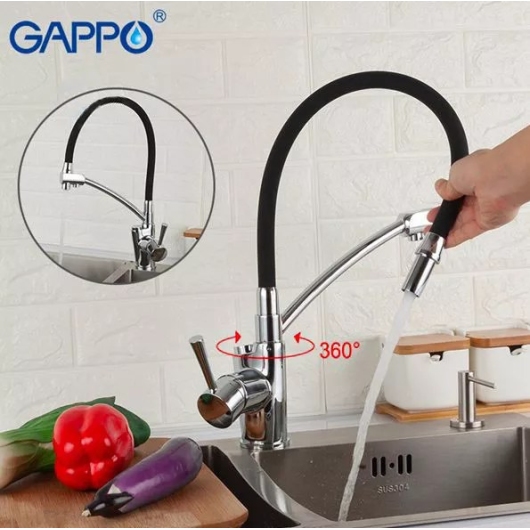 Смеситель для кухні на дві води GAPPO G4398-11 з гнучким виливом, черный/хром купить в САНН Одесса, изображение 2