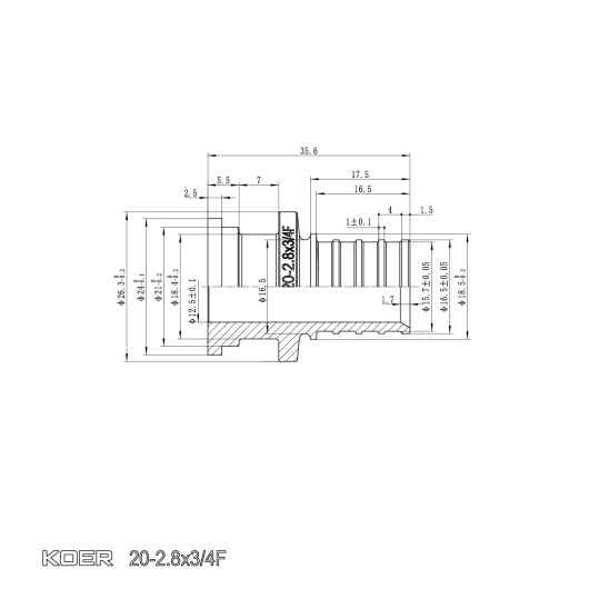 Переходник с накидной гайкой под плоское уплотнение Koer KA.A08F-20S - 20(2.8mm) x 3/4"F (KR4867) купить в САНН Одесса, изображение 4