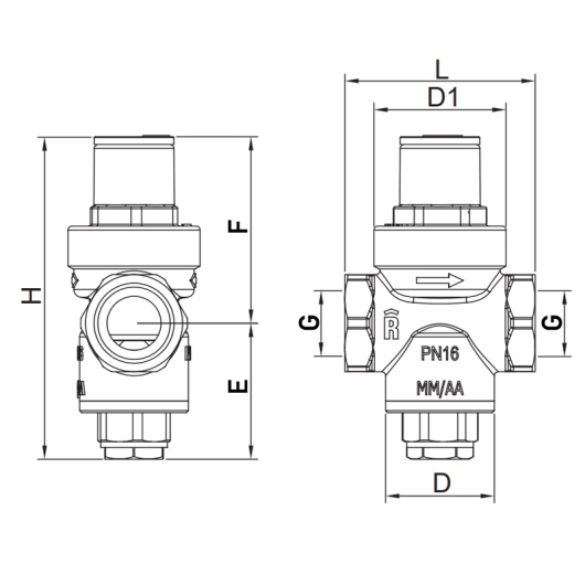 Редуктор давления Roho R1201-075 - 3/4" ВВ, PN16 (1-5,5 бар) поршневой (RO0144) купить в САНН Одесса, изображение 2