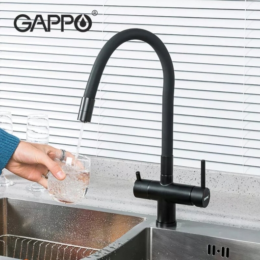 Смеситель для кухні на дві води GAPPO G4398-36 з гнучким виливом, черный купить в САНН Одесса, изображение 2