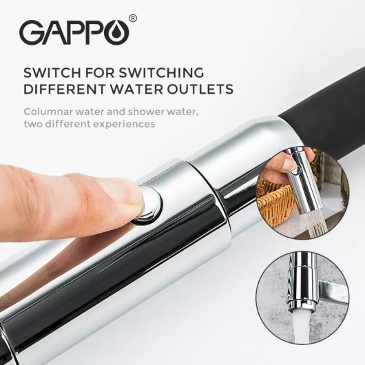 Смеситель з гнучким виливом для кухні GAPPO G4398-15, 2 режими, черный/хром купить в САНН Одесса, изображение 4
