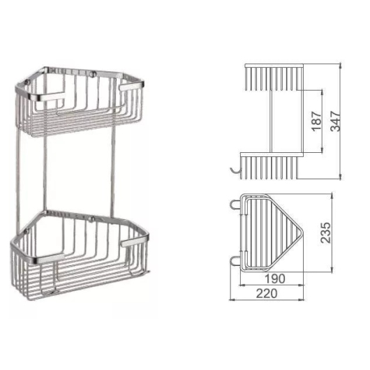 Полиця кутова Frap F351-1, 2-х ярусна, 240х320 мм, хром купить в САНН Одесса, изображение 2