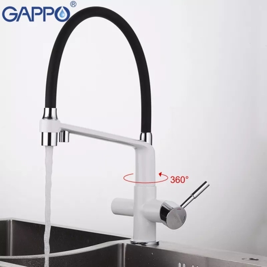 Смеситель для кухні на дві води GAPPO G4398-9 з гнучким виливом, белый/черный купить в САНН Одесса, изображение 2
