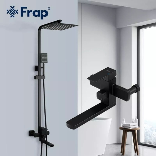 Душевая система Frap F24802-6, вилив - перемикач на лійку, 1 режим, черный купить в САНН Одесса, изображение 2