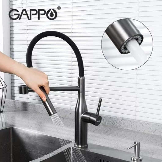 Смеситель для кухні GAPPO G4398-51 з гнучким виливом, 2 режими, черный купить в САНН Одесса