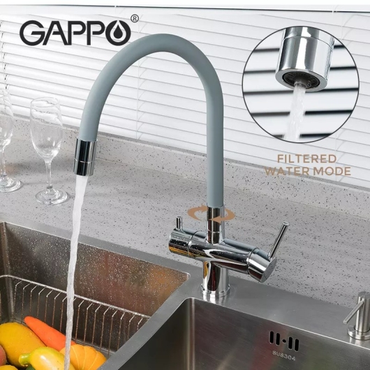 Смеситель для кухні на дві води GAPPO G4398-30 з гнучким виливом, сірий/хром купить в САНН Одесса, изображение 4
