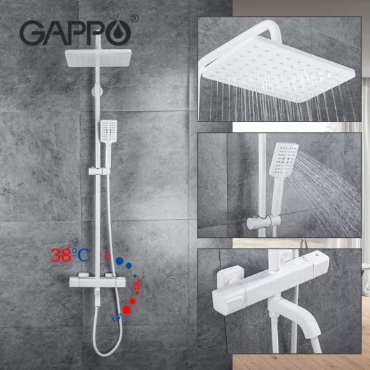 Душевая система з термостатом GAPPO G2491-8, вилив - перемикач на лійку, белый купить в САНН Одесса, изображение 2