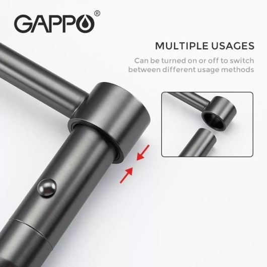 Смеситель для кухні GAPPO G4398-51 з гнучким виливом, 2 режими, черный купить в САНН Одесса, изображение 4