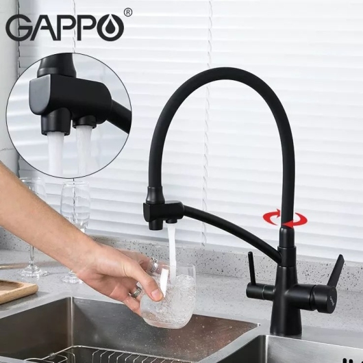 Смеситель для кухні на дві води GAPPO G4398-16 з гнучким виливом, черный купить в САНН Одесса, изображение 2