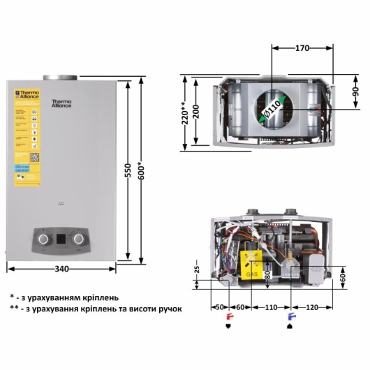 Колонка газовая дымоходная Thermo Alliance JSD20-10NQB SILVER 10 л EURO+ купить в САНН Одесса, изображение 2