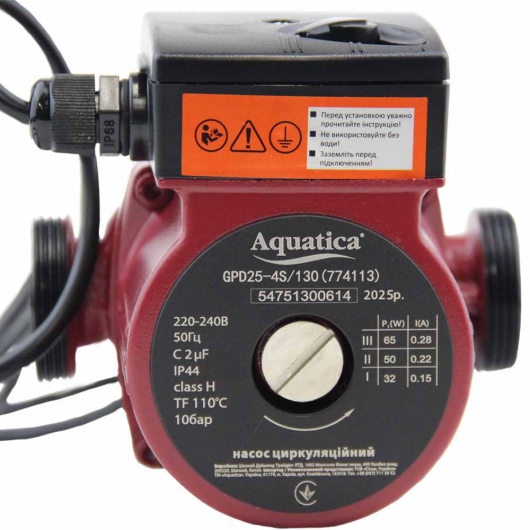 Насос циркуляционный 65Вт Hmax 4м Qmax 63л/мин Ø1½" 130мм+гайки Ø1" AQUATICA (774113) купить в САНН Одесса, изображение 5