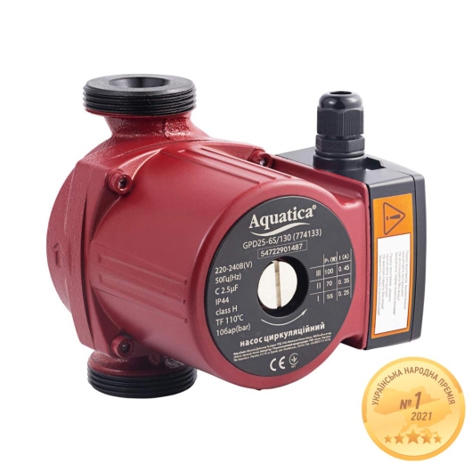 Насос циркуляционный 100Вт Hmax 6м Qmax 75л/мин Ø1½" 130мм+гайки Ø1" AQUATICA (774133) купить в САНН Одесса