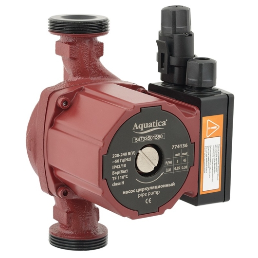Насос циркуляционный енергозберігаючий 45Вт Hmax 6м Qmax 50л/мин Ø1½" 180мм + гайки Ø1" AQUATICA (774136) купить в САНН Одесса