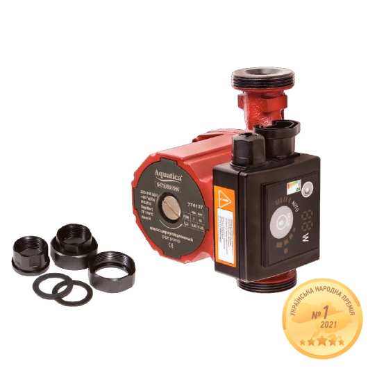 Насос циркуляционный енергозберігаючий 5-45Вт Hmax 6м Qmax 50л/мин Ø1½" 130мм + гайки Ø1" AQUATICA (774137) купить в САНН Одесса